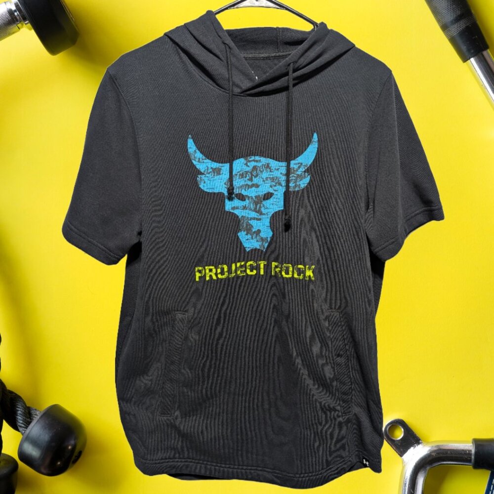 Under Armour x Project Rock Short Sleeve Hoodie – Black – Size Medium – NWT